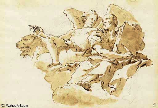 Wikioo.org - The Encyclopedia of Fine Arts - Painting, Artwork by Giovanni Battista Tiepolo - Saint mark with an angel and the lion