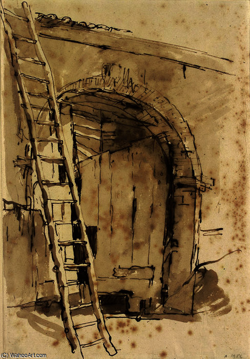 Wikoo.org - موسوعة الفنون الجميلة - اللوحة، العمل الفني Giovanni Battista Tiepolo - The entrance to a large barn