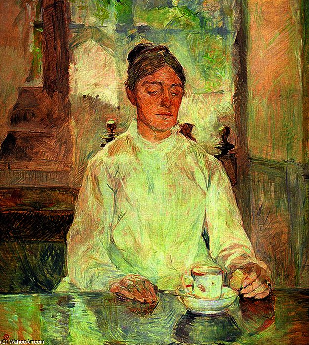 WikiOO.org - Güzel Sanatlar Ansiklopedisi - Resim, Resimler Henri De Toulouse Lautrec - Contessa Adéle de Toulouse-Lautrec Having Breakfast