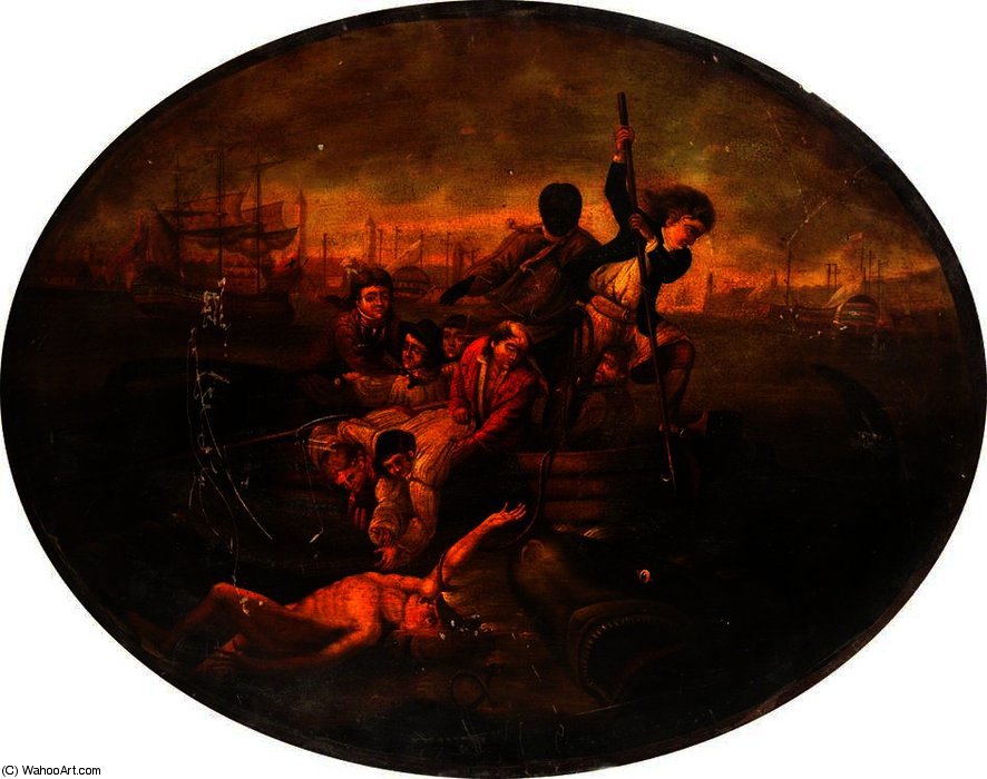 WikiOO.org - Encyclopedia of Fine Arts - Lukisan, Artwork John Singleton Copley - Brook Watson Being Attacked by a Shark in Havana Harbour