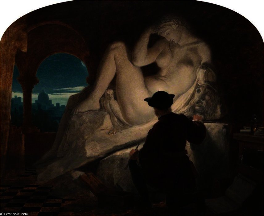 WikiOO.org - אנציקלופדיה לאמנויות יפות - ציור, יצירות אמנות Joseph Noel Paton - Michelangelo Sculpting the Statue of 'Night'