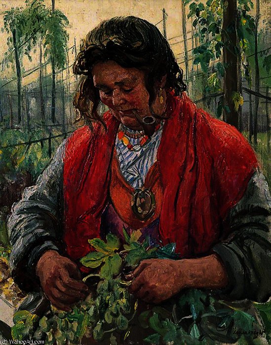 Wikioo.org - The Encyclopedia of Fine Arts - Painting, Artwork by Dame Laura Knight - Hop-Picking Granny Knowles, an Old Hand