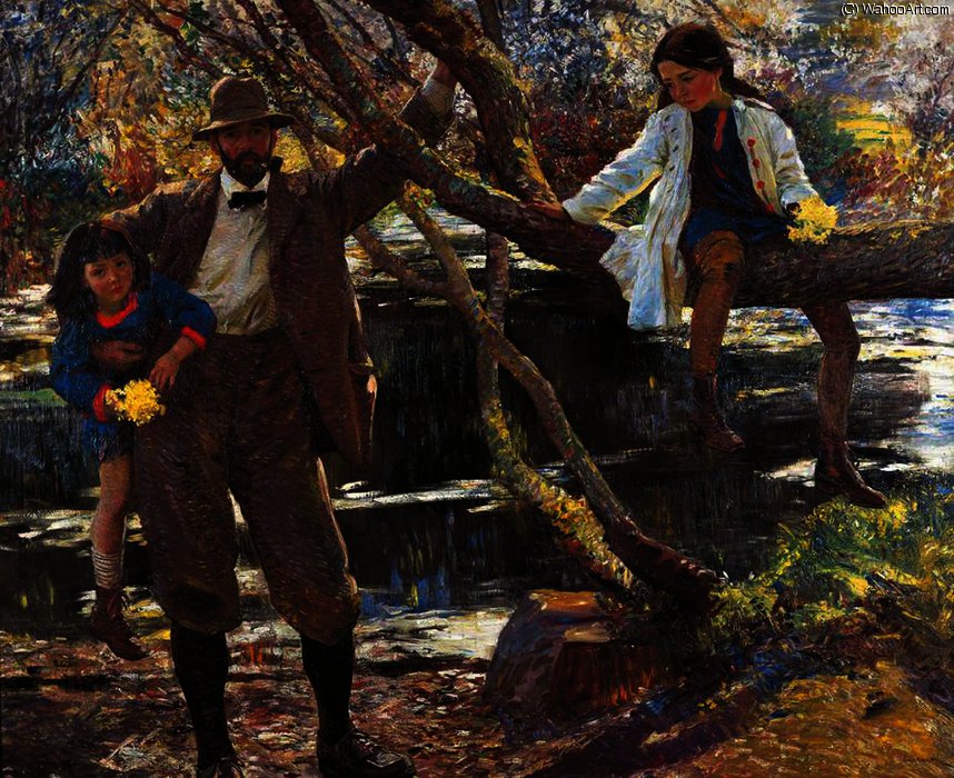 Wikioo.org - The Encyclopedia of Fine Arts - Painting, Artwork by Dame Laura Knight - Lamorna Birch, and His Daughters