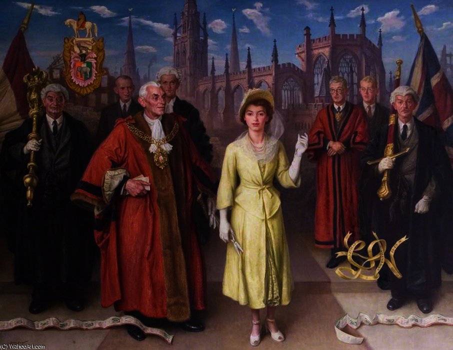 WikiOO.org - Encyclopedia of Fine Arts - Maleri, Artwork Dame Laura Knight - Princess Elizabeth Opening the New Broadgate, Coventry