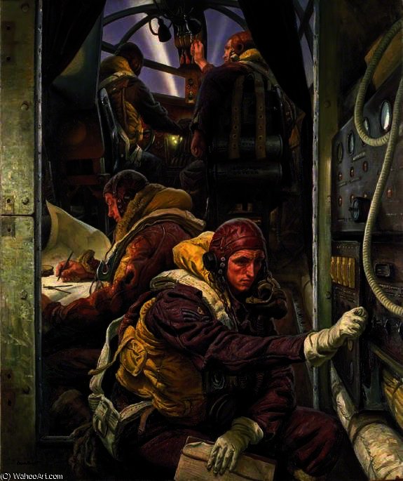 Wikioo.org - The Encyclopedia of Fine Arts - Painting, Artwork by Dame Laura Knight - Take-Off - Interior of a Bomber Aircraft