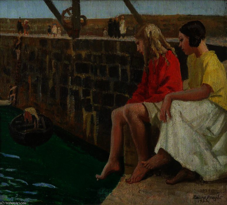 Wikioo.org - The Encyclopedia of Fine Arts - Painting, Artwork by Dame Laura Knight - Two Girls by a Jetty