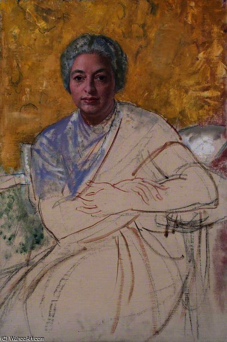Wikioo.org - สารานุกรมวิจิตรศิลป์ - จิตรกรรม Dame Laura Knight - Unfinished portrait vijayalakshmi pandit