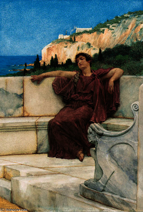 Wikioo.org – L'Enciclopedia delle Belle Arti - Pittura, Opere di Lawrence Alma-Tadema - Un figura femminile riposarsi - dolce far niente