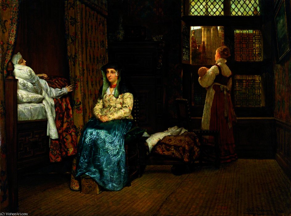 Wikioo.org - The Encyclopedia of Fine Arts - Painting, Artwork by Lawrence Alma-Tadema - The visit - a dutch interior