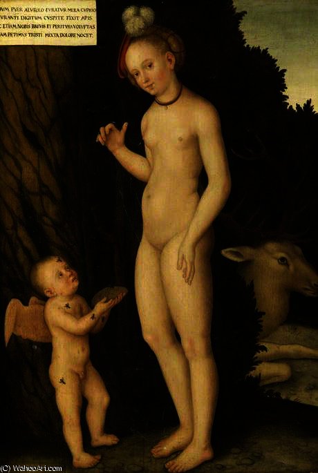 Wikioo.org – La Enciclopedia de las Bellas Artes - Pintura, Obras de arte de Lucas Cranach The Elder - Venus y cupido el  Miel  ladrón