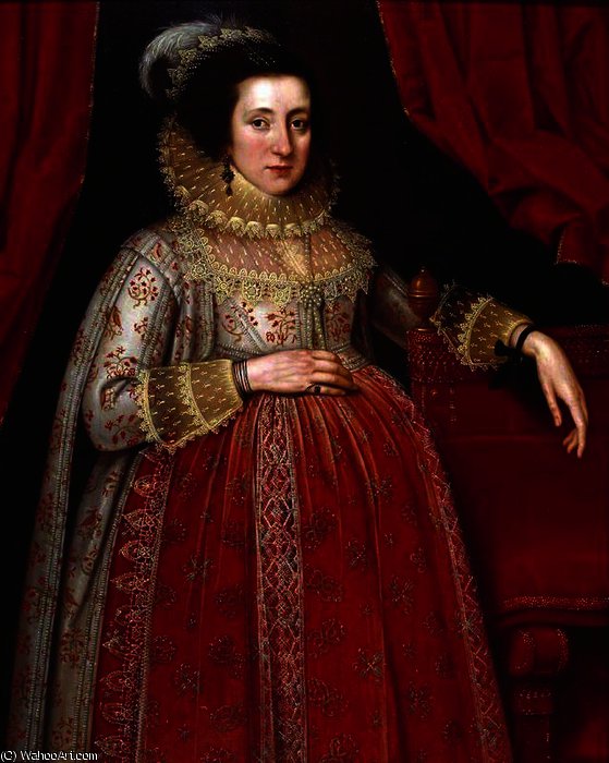 Wikioo.org - The Encyclopedia of Fine Arts - Painting, Artwork by Marcus The Younger Gheeraerts - Portrait of a Woman in Red