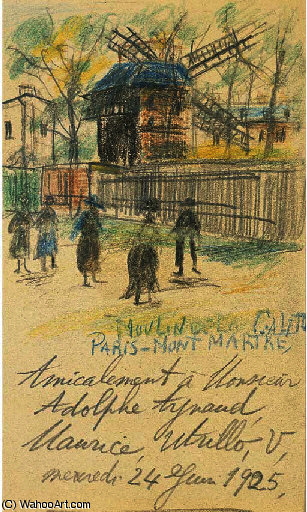 WikiOO.org - Enciclopedia of Fine Arts - Pictura, lucrări de artă Maurice Utrillo - Personnages devant le moulin de la galette, montmartre