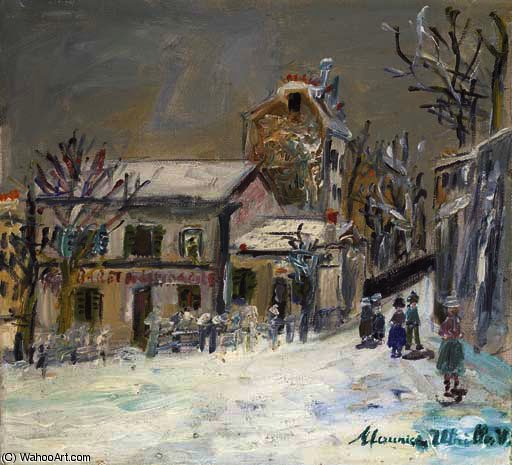 WikiOO.org - Encyclopedia of Fine Arts - Festés, Grafika Maurice Utrillo - The lapin agile in snow