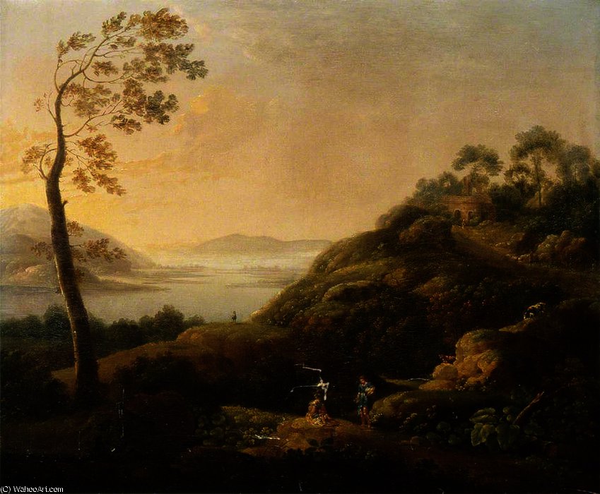 Wikioo.org - The Encyclopedia of Fine Arts - Painting, Artwork by Richard Wilson - Figures by a Lake