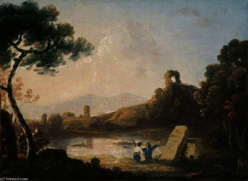 Wikioo.org - The Encyclopedia of Fine Arts - Painting, Artwork by Richard Wilson - Lake Avernus with a Sarcophagus