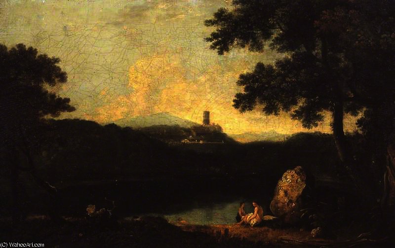 Wikioo.org - The Encyclopedia of Fine Arts - Painting, Artwork by Richard Wilson - Lake Nemi with Figures Bathing