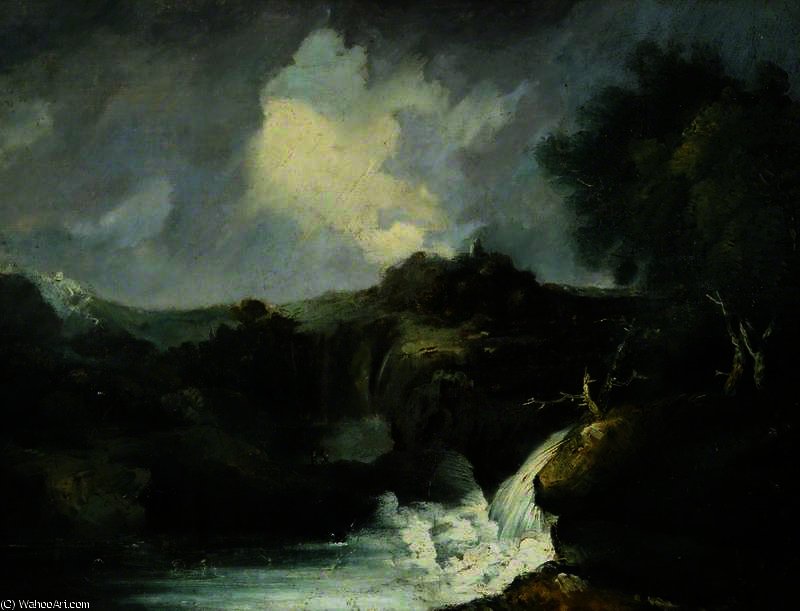 Wikioo.org - The Encyclopedia of Fine Arts - Painting, Artwork by Richard Wilson - Landscape with a Waterfall