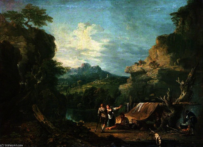 WikiOO.org - Encyclopedia of Fine Arts - Malba, Artwork Richard Wilson - Landscape with Banditti round a Tent