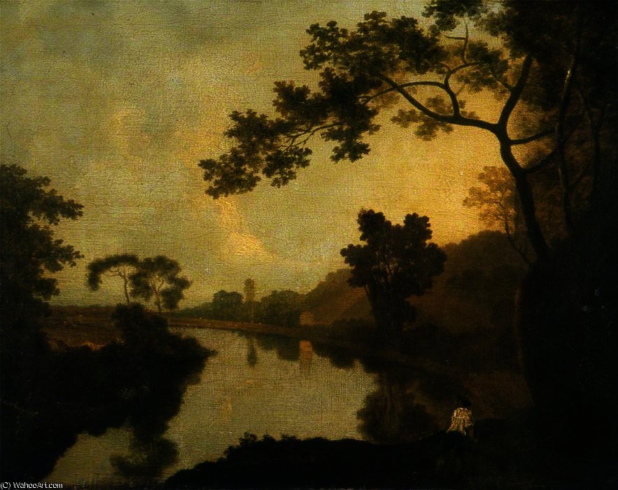 Wikioo.org - The Encyclopedia of Fine Arts - Painting, Artwork by Richard Wilson - River View with Figures on the Bank
