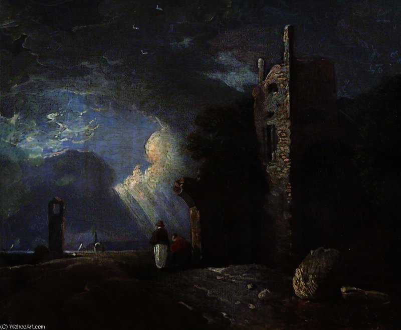 WikiOO.org - Εγκυκλοπαίδεια Καλών Τεχνών - Ζωγραφική, έργα τέχνης Richard Wilson - Two Figures by a Ruined Tower