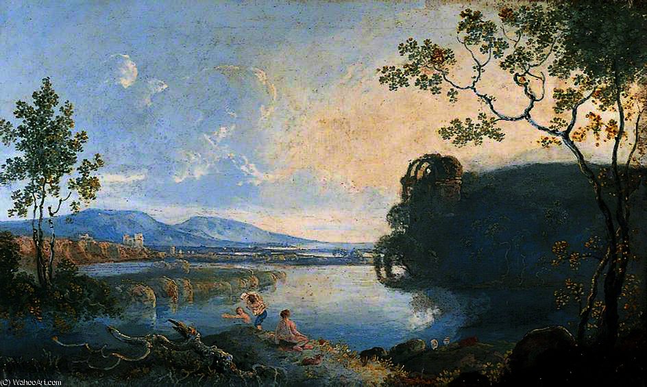 WikiOO.org - Enciklopedija dailės - Tapyba, meno kuriniai Richard Wilson - View of the Arne - Boys Bathing