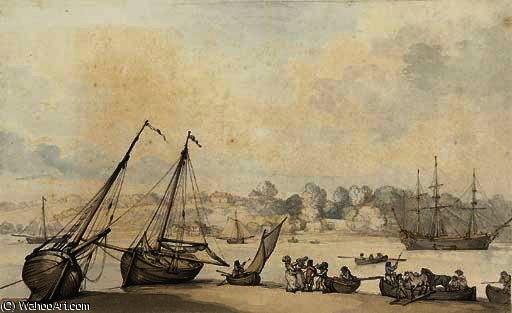 WikiOO.org - Encyclopedia of Fine Arts - Schilderen, Artwork Thomas Rowlandson - A view of hilford on the river fal, cornwall