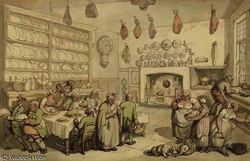 WikiOO.org - Encyclopedia of Fine Arts - Maalaus, taideteos Thomas Rowlandson - Dinner in the kitchens