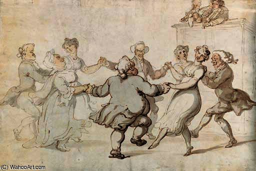 WikiOO.org - دایره المعارف هنرهای زیبا - نقاشی، آثار هنری Thomas Rowlandson - Figures dancing with musicians looking on