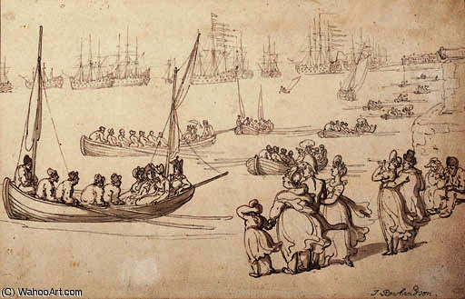 WikiOO.org - دایره المعارف هنرهای زیبا - نقاشی، آثار هنری Thomas Rowlandson - Shipping off the coast at spithead