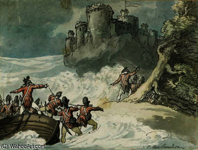 WikiOO.org - دایره المعارف هنرهای زیبا - نقاشی، آثار هنری Thomas Rowlandson - Soldiers storming a castle