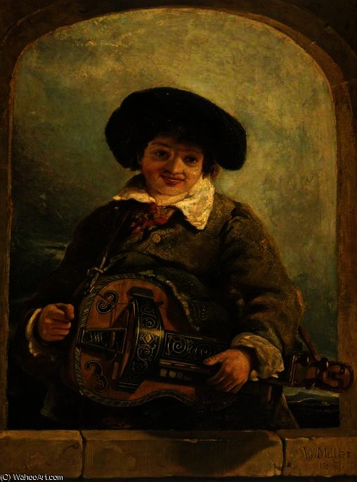 Wikioo.org - สารานุกรมวิจิตรศิลป์ - จิตรกรรม William James Muller - An Italian Boy with a Hurdy-Gurdy
