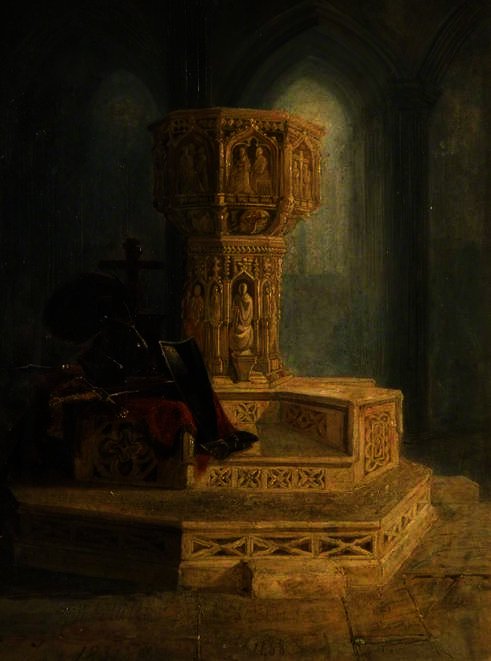 Wikioo.org - The Encyclopedia of Fine Arts - Painting, Artwork by William James Muller - Font, walsingham church
