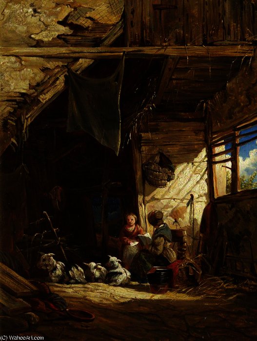 Wikioo.org - The Encyclopedia of Fine Arts - Painting, Artwork by William James Muller - Interior with Goats, Bettws-y-Coed