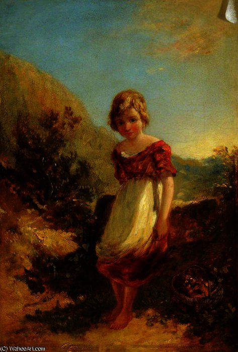 WikiOO.org - Encyclopedia of Fine Arts - Maľba, Artwork William James Muller - Landscape with a Little Boy and a Basket