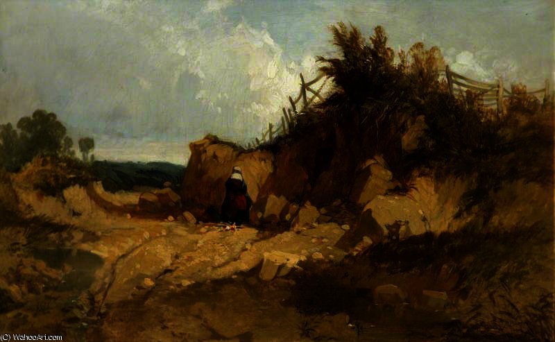 Wikioo.org - สารานุกรมวิจิตรศิลป์ - จิตรกรรม William James Muller - Landscape with a Woman in a Quarry
