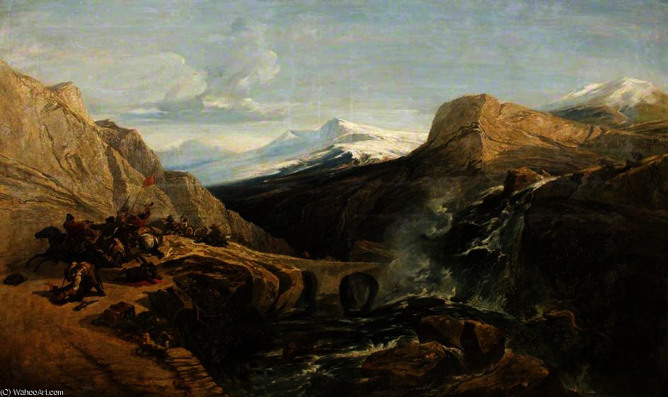 WikiOO.org - 백과 사전 - 회화, 삽화 William James Muller - Splügen Pass with Travellers Attacked by Bandits
