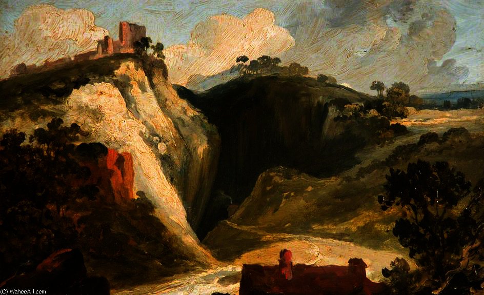Wikioo.org - The Encyclopedia of Fine Arts - Painting, Artwork by William James Muller - The peak cavern, derbyshire, peveril castle