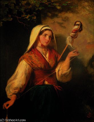 Wikioo.org - The Encyclopedia of Fine Arts - Painting, Artwork by Abraham Solomon - Young woman spinning wool
