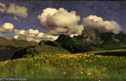 WikiOO.org - Εγκυκλοπαίδεια Καλών Τεχνών - Ζωγραφική, έργα τέχνης Adrian Scott Stokes - A Field of Marigolds, Lower Alps