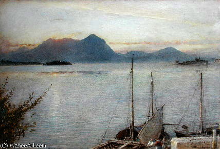 Wikioo.org - The Encyclopedia of Fine Arts - Painting, Artwork by Albert Goodwin - Sunrise from Baveno, Lago Maggiore