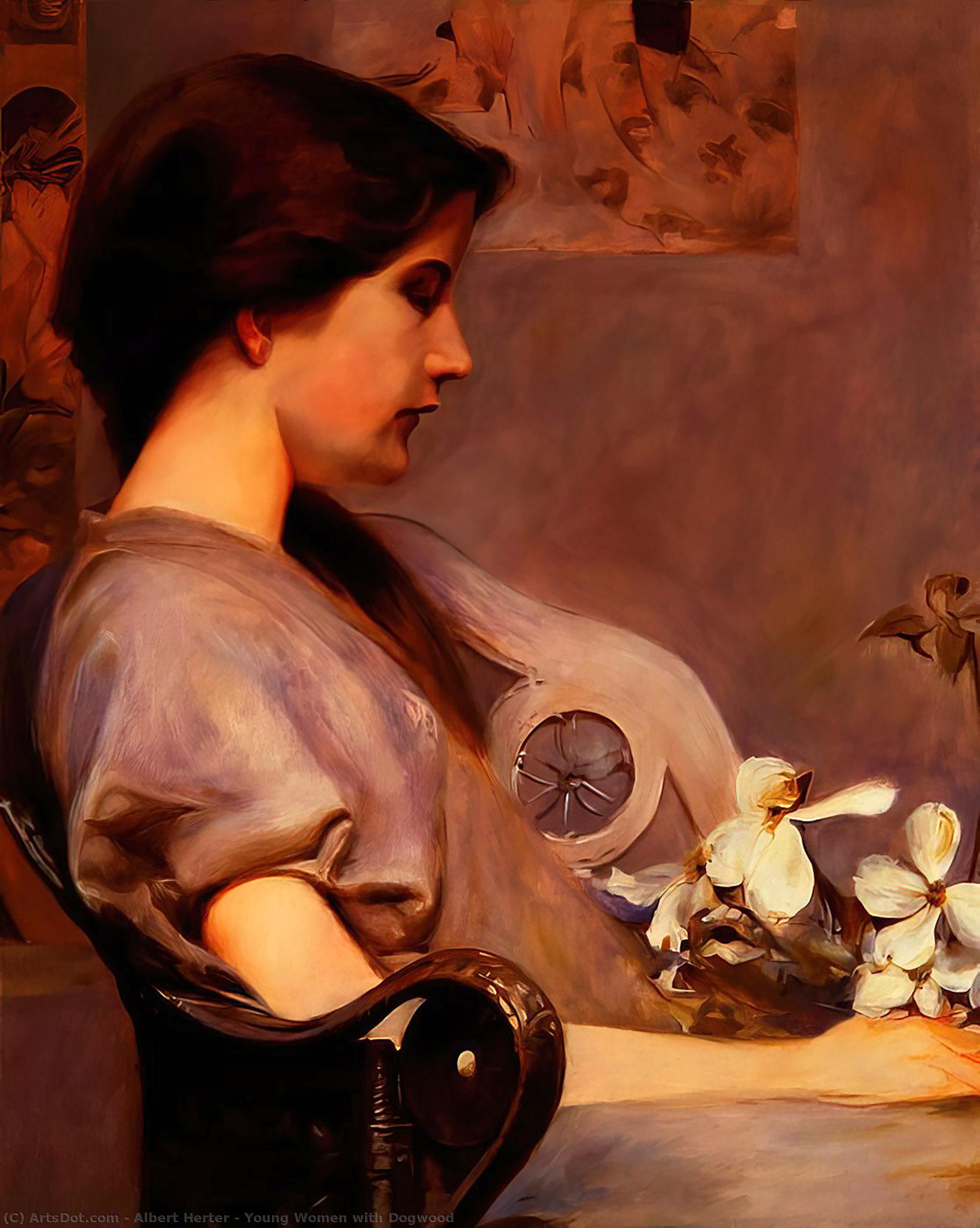WikiOO.org - Encyclopedia of Fine Arts - Maalaus, taideteos Albert Herter - Young Women with Dogwood