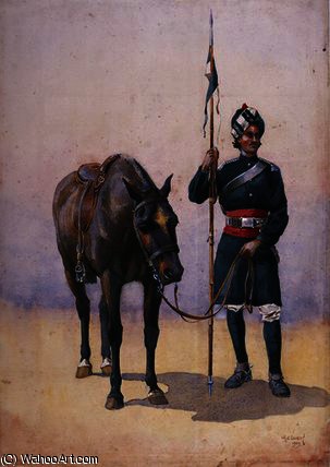 Wikioo.org – La Enciclopedia de las Bellas Artes - Pintura, Obras de arte de Alfred Crowdy Lovett - Soldado de el  19th   Lanceros  músico punjabi