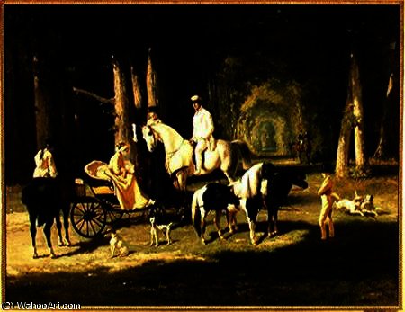 WikiOO.org - אנציקלופדיה לאמנויות יפות - ציור, יצירות אמנות Alfred De Dreux - Mr. and Mrs. A Mosselman and their Two Daughters