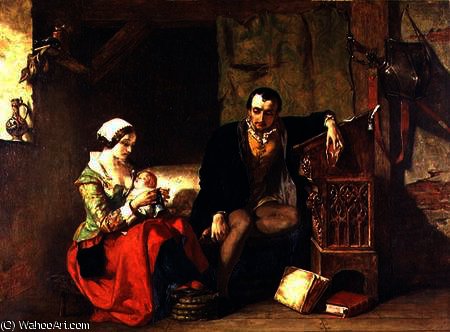 Wikioo.org - The Encyclopedia of Fine Arts - Painting, Artwork by Alfred Elmore - The Origin of the Stocking Loom