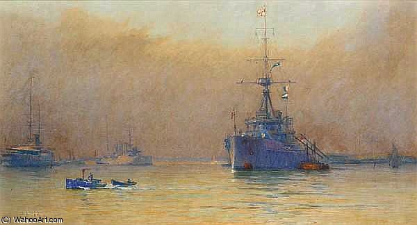 Wikioo.org - The Encyclopedia of Fine Arts - Painting, Artwork by Alma Claude Burlton Cull - In the harbour at Portsmouth