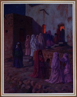 Wikioo.org - The Encyclopedia of Fine Arts - Painting, Artwork by Alphonse Etienne Dinet (Nasreddine Dinet) - Muslims leaving the village mosque on the Eve of