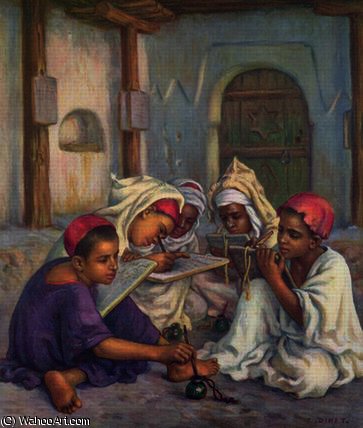 WikiOO.org - Encyclopedia of Fine Arts - Maľba, Artwork Alphonse Etienne Dinet (Nasreddine Dinet) - Writing Lesson in a Koranic School in an Algerian