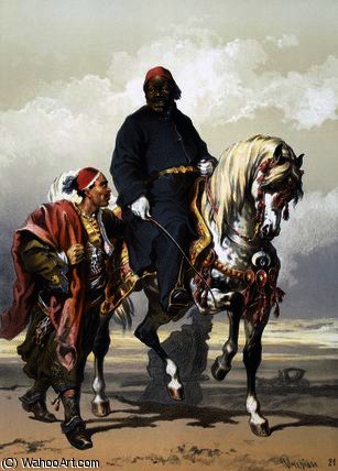 Wikioo.org - The Encyclopedia of Fine Arts - Painting, Artwork by Count Amadeo Preziosi - Eunuch of the Seraglio on a fine Arab horse