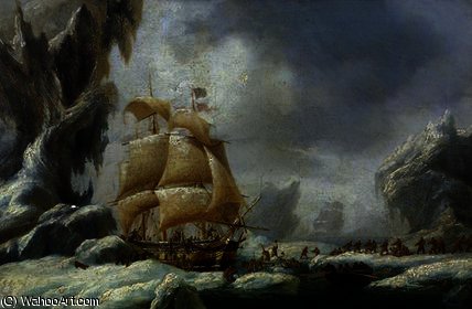 WikiOO.org - Güzel Sanatlar Ansiklopedisi - Resim, Resimler Ambroise Louis Garneray - The Ship of Jules Dumont d'Urville Stuck in an Ice