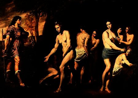 Wikioo.org - The Encyclopedia of Fine Arts - Painting, Artwork by Andrea Vaccaro - Diana and her Nymphs Surprised by Actaeon